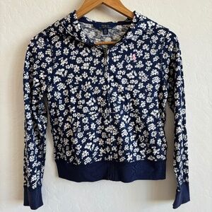 Polo Ralph Lauren girls' floral full-zip hoodie, 100% cotton, size 12-14 or L